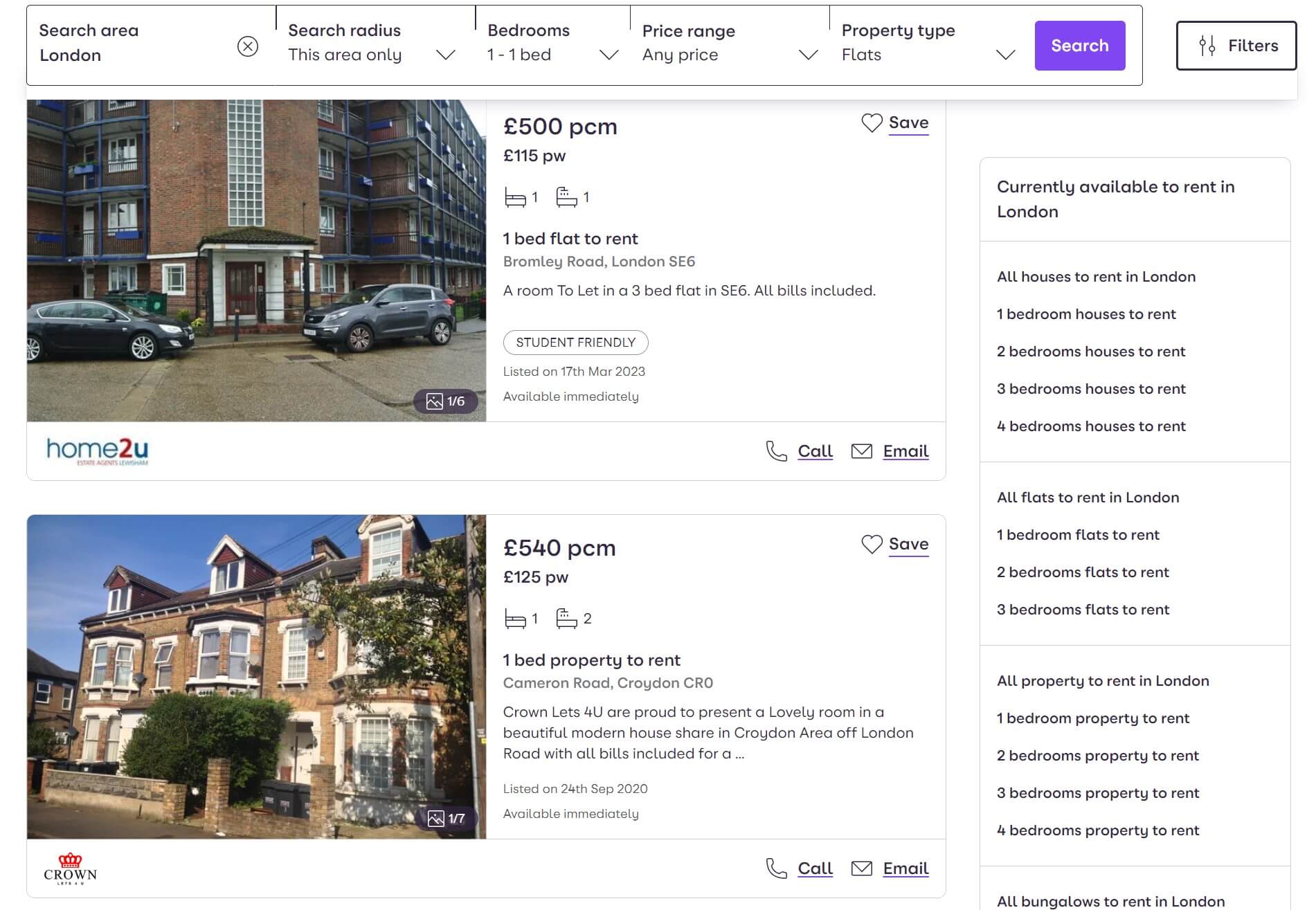 Пример цены аренды в Лондоне