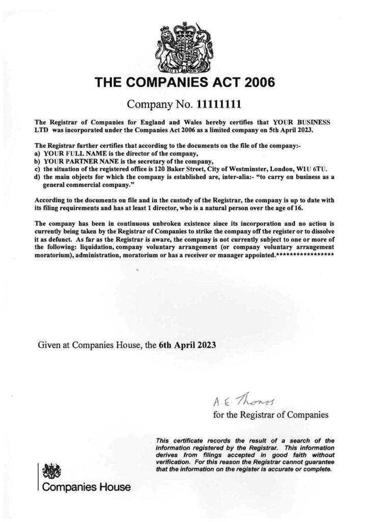 Certificate of Good Standing в Англии